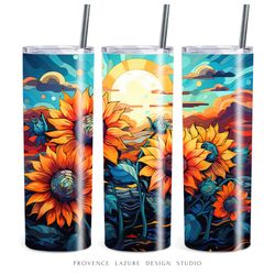 Sunflowers Modern Art 20 oz Skinny Tumbler Sublimation Digital Design Instant Download 20 oz Tumbler Wrap Floral Design