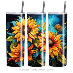 Modern Art Sunflowers 20 oz Skinny Tumbler Sublimation Digital Design Instant Download 20 oz Tumbler Wrap Floral Design