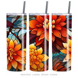 Fall Flowers Stained Glass 20 oz Skinny Tumbler Sublimation Digital Design Instant Download DIGITAL 20 oz Tumbler Wrap