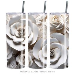 3d White Roses 20oz Skinny Tumbler Sublimation Digital Design Instant Download DIGITAL 3D Flowers 20oz Tumbler Wrap PNG