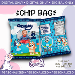 Bluey Chip Bag, Personalized with photo, not editable
