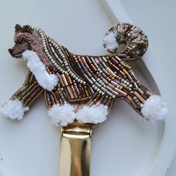 Chinese Crested Powderpuff jewelry brooch beaded, dog show brooch, Chinese Crested pin