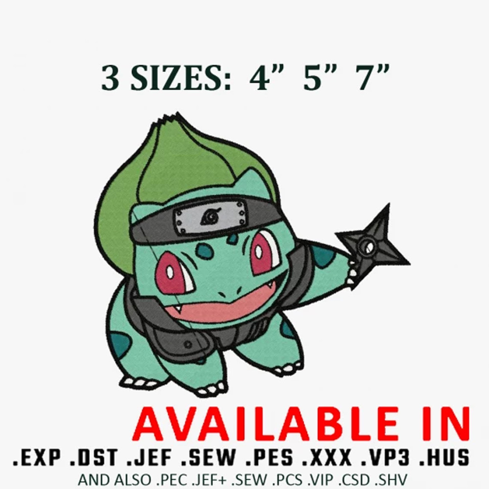Bulbasaur ninja embroidery design