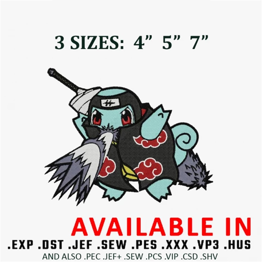 Squirtle x kisame embroidery design