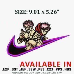 swoosh x sukuna x yuji embroidery design,embroidered shirt,anime embroidery, anime design, anime shirt, digital download