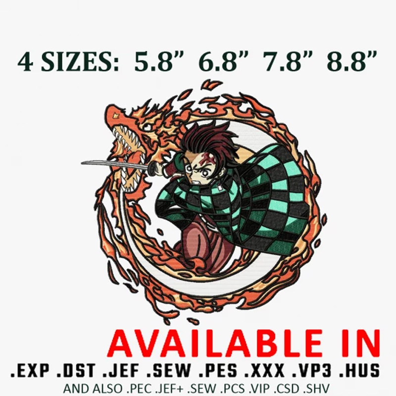 Tanjiro sun breathing embroidery design