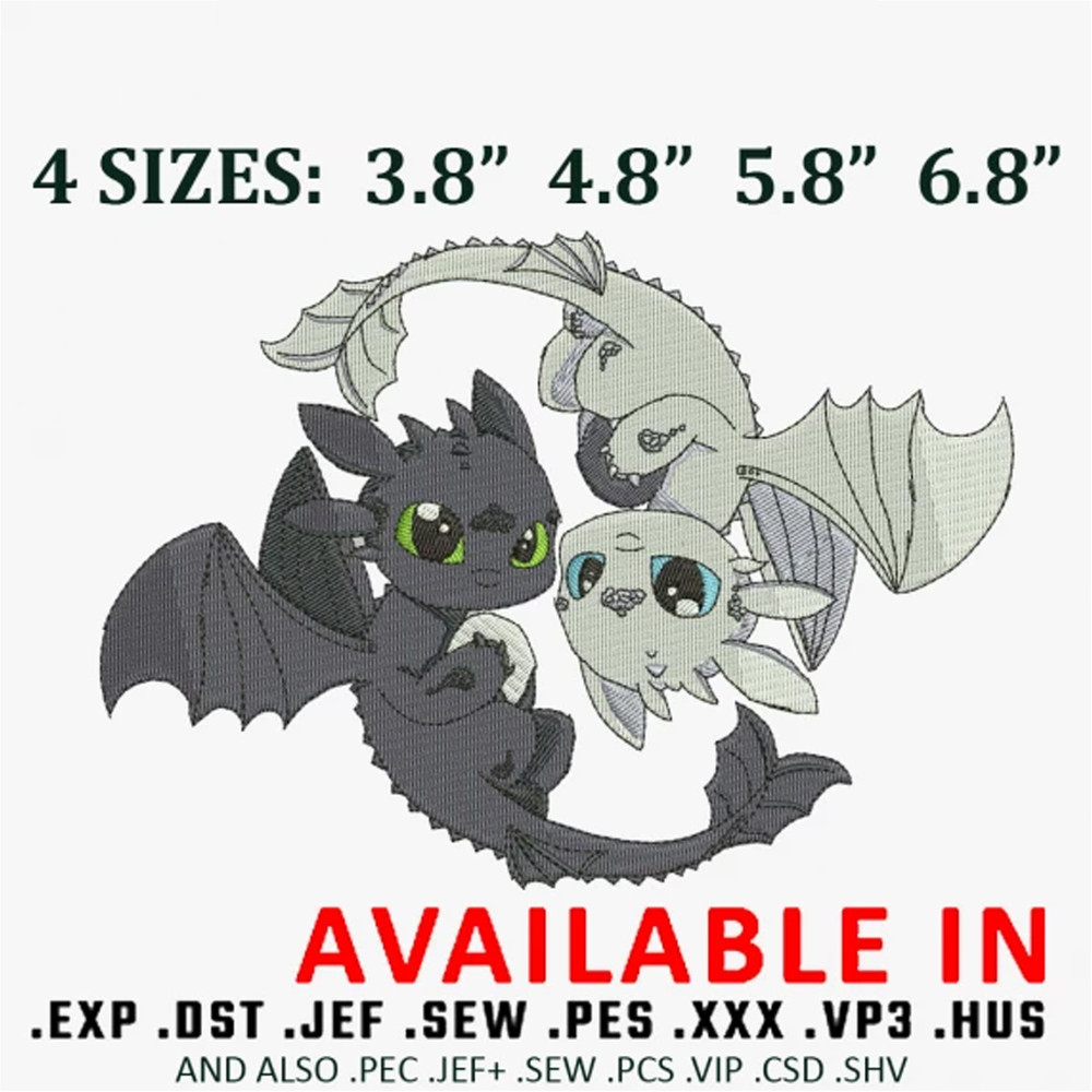 Toothless yinyang embroidery design