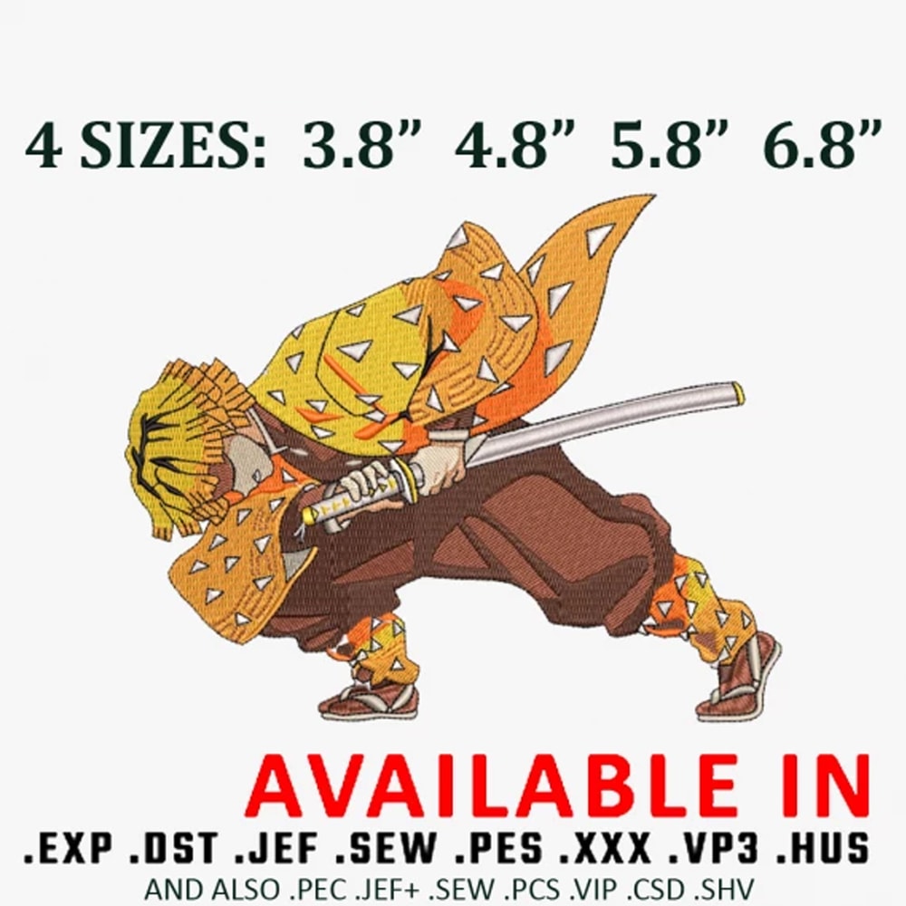 Zenitsu sleep attack embroidery design