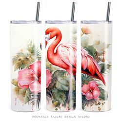 Tropical Watercolor Flamingo 20 oz Skinny Tumbler Sublimation Digital Design Instant Download 20 oz Tumbler Wrap PNG