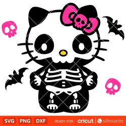 Skeleton Hello Kitty Svg, Halloween Svg, Hello Kitty Svg, Kawaii Svg, Cricut, Silhouette Vector Cut File