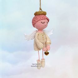 Handmade Angel boy, Keychain, Little crochet guardian Angel with heart, Valentine day gift, Nursery decor