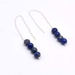 Lapis Lazuli Silver Threader Earrings, Natural Gemstone Sterling Silver Women Fringe Earrings, Handmade Earrings Jewelry