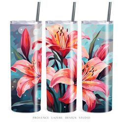 Modern Art Lilies 20 oz Skinny Tumbler Sublimation Digital Design Instant Download DIGITAL ONLY 20 oz Tumbler Wrap PNG