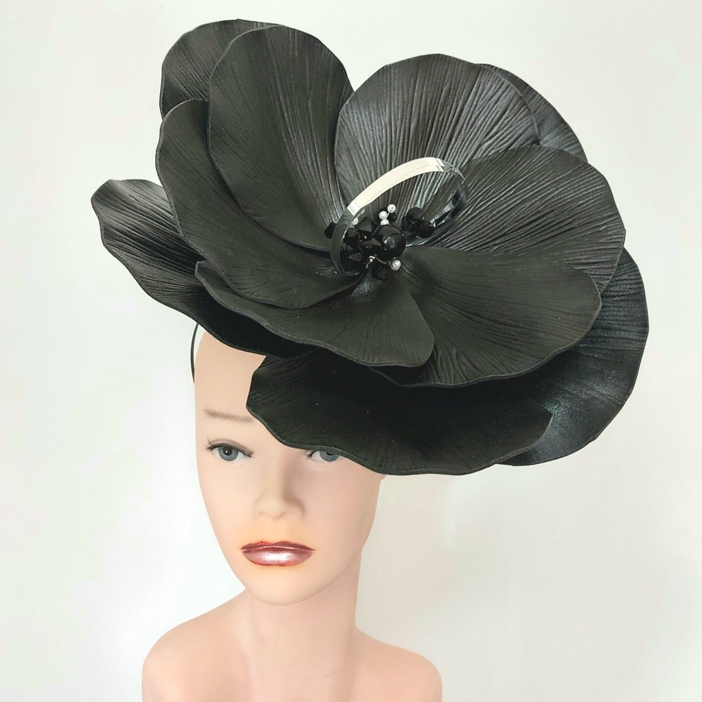 Gloss Black hairpins fascinator Black magic wedding flower Halloween gothic headdress.jpg