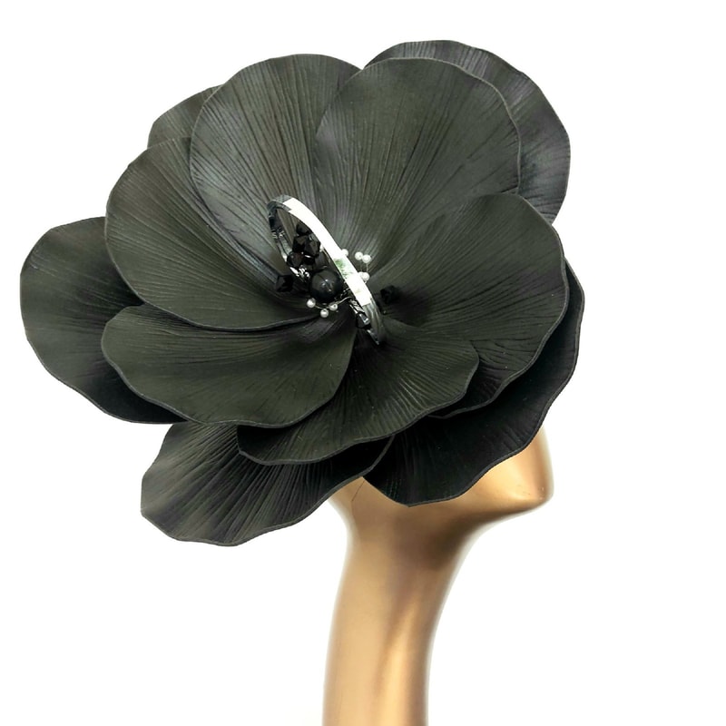 Giant black petunia fascinator Hair clip.jpg