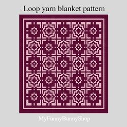 Loop yarn Finger knitted Mosaic blanket pattern PDF Download
