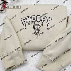 Drop Name Snoopy Mummy Halloween Embroidered Crewneck, Snoopy Halloween Embroidered Hoodie, Halloween Shirt