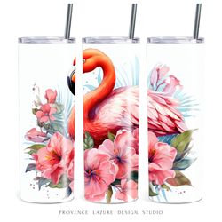 Watercolor Tropical Flamingo 20 oz Skinny Tumbler Sublimation Digital Design Instant Download 20 oz Tumbler Wrap PNG