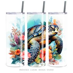 Sea Turtle 20 oz Skinny Tumbler Sublimation Digital Design Instant Download Tropical Watercolor Design 20oz Tumbler Wrap
