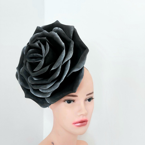 Black Snow Rose Fascinator Magic Flower Hair Clip Wedding Headband Church Hat Halloween dress (2).jpg