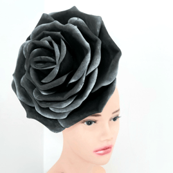 Black Snow Rose Fascinator Magic Flower Hair Clip Wedding Headband Church Hat Halloween Gothic style