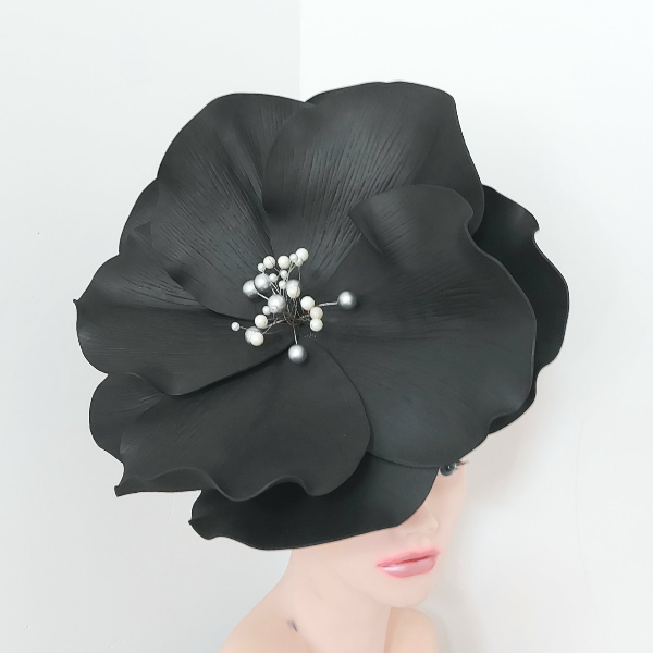 black fascinator with mirror middle Black flower Hair clip.jpg