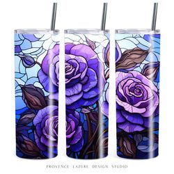 Stained Glass Purple Roses 20 oz Skinny Tumbler Sublimation Digital Design Instant Download DIGITAL 20 oz Tumbler Wrap