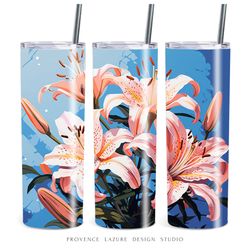 Pink Lilies Modern Art 20 oz Skinny Tumbler Sublimation Digital Design Instant Download DIGITAL 20 oz Tumbler Wrap PNG