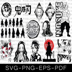 demon slayer svg bundle, kimetsu no yaiba  png, anime cut file, anime clipart, demon slayer silhouette, anime svg bundle