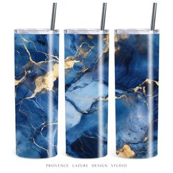 Deep Blue Gold Marble 20 oz Skinny Tumbler Sublimation Design Digital Instant Download PNG 20oz Tumbler Wrap DIGITAL