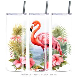 Watercolor Tropical Flamingo 20 oz Skinny Tumbler Sublimation Digital Design Instant Download 20 oz Tumbler Wrap PNG