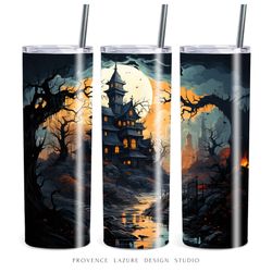 Halloween Spooky Haunted House 20 oz Skinny Tumbler Sublimation Instant Download PNG 20 oz Tumbler Wrap Digital Design