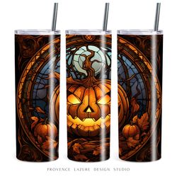 Stained Glass Jack Lantern Halloween 20 oz Skinny Tumbler Sublimation Digital Design Instant Download 20oz Tumbler Wrap