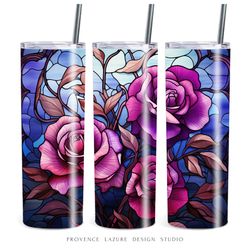 Purple Roses Stained Glass 20 oz Skinny Tumbler Sublimation Digital Design Instant Download 20 oz Tumbler Wrap DIGITAL