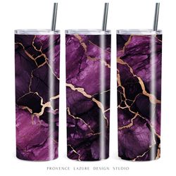Gold and Deep Purple Marble 20 oz Skinny Tumbler Sublimation Design Digital Instant Download PNG 20 oz Tumbler Wrap