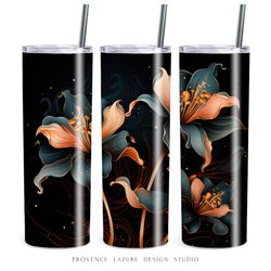 Floral Design Black Abstract Lilies 20 oz Skinny Tumbler Sublimation Digital Instant Download 20 oz Tumbler Wrap Design