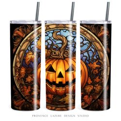Halloween Jack Pumpkin Stained Glass 20 oz Skinny Tumbler Sublimation Digital Design Instant Download 20oz Tumbler Wrap