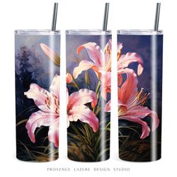 Pink Lilies Modern Art 20 oz Skinny Tumbler Sublimation Digital Design Instant Download DIGITAL 20 oz Tumbler Wrap PNG