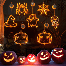 halloween window hanging led lights spider pumpkin hanging ghost horror atmosphere lights holiday party decorative light
