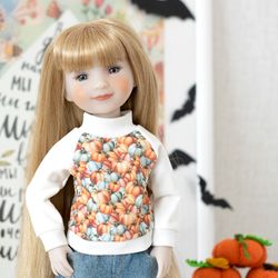 Doll clothes Halloween pumpkins sweatshirt for Ruby Red Fashion Friends doll 14.5 inch, Wellie Wishers, fall doll outfit