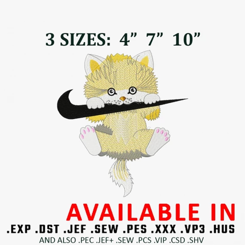 Cute cat x nike embroidery design
