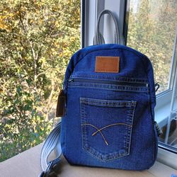 Unusual denim backpack, handmade, roomy and comfortable backpack, Nice denim backpack