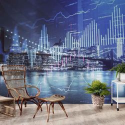 Financial 3D Wallpaper City Wallpaper 3D Trading Scene Wall