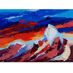 Mountains Sunset Painting Nepal Original Art Himalayas Artwork Impasto Oil Panel 8 by 10 inches ARTbyAnnaSt