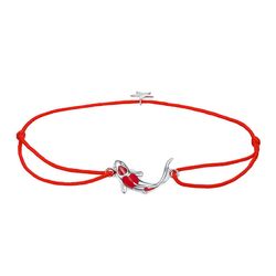 Koi carp fish bracelet with star, Adjustable red cotton cord jewelry, Sterling silver