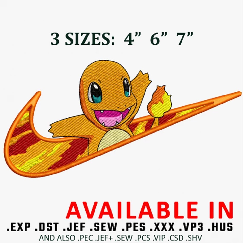 Swoosh x charmander embroidery design