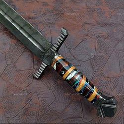 custom hand forged damascus steel viking sword, best quality, battle ready sword, gift for him, wedding gift for husband