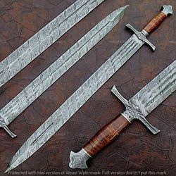 custom hand forged damascus steel viking sword, best quality, battle ready sword, gift for him, wedding gift for husband