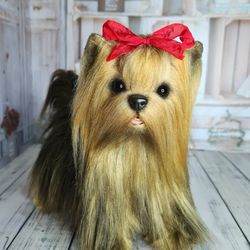 Yorkshire Terrier. Realistic dog. Realistic toy. Stuffed dog.