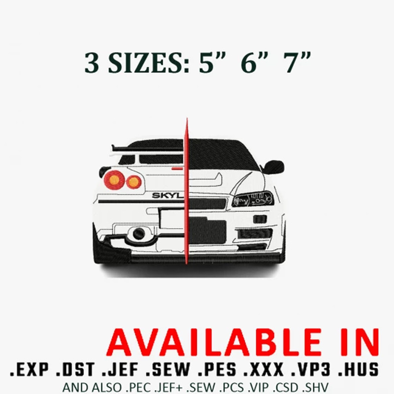 Skyline white car embroidery design